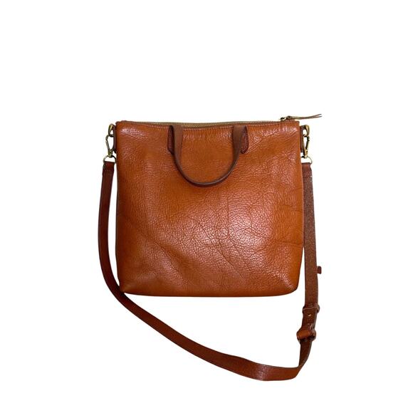 Madewell Handbags - Madewell The Zip-Top Transport Crossbody Tote Small Brown Leather Minimalist